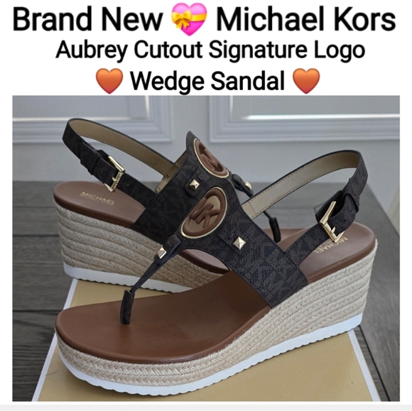 Michael Kors Aubrey Cutout Signature Logo Wedge Sandal Size 10M - Picture 1 of 16